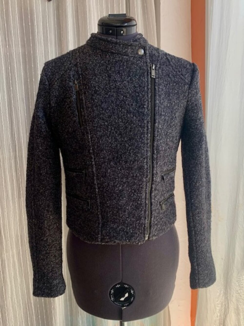 Banana Republin Boucle Moto Jacket, grey/black, size 0, nwot